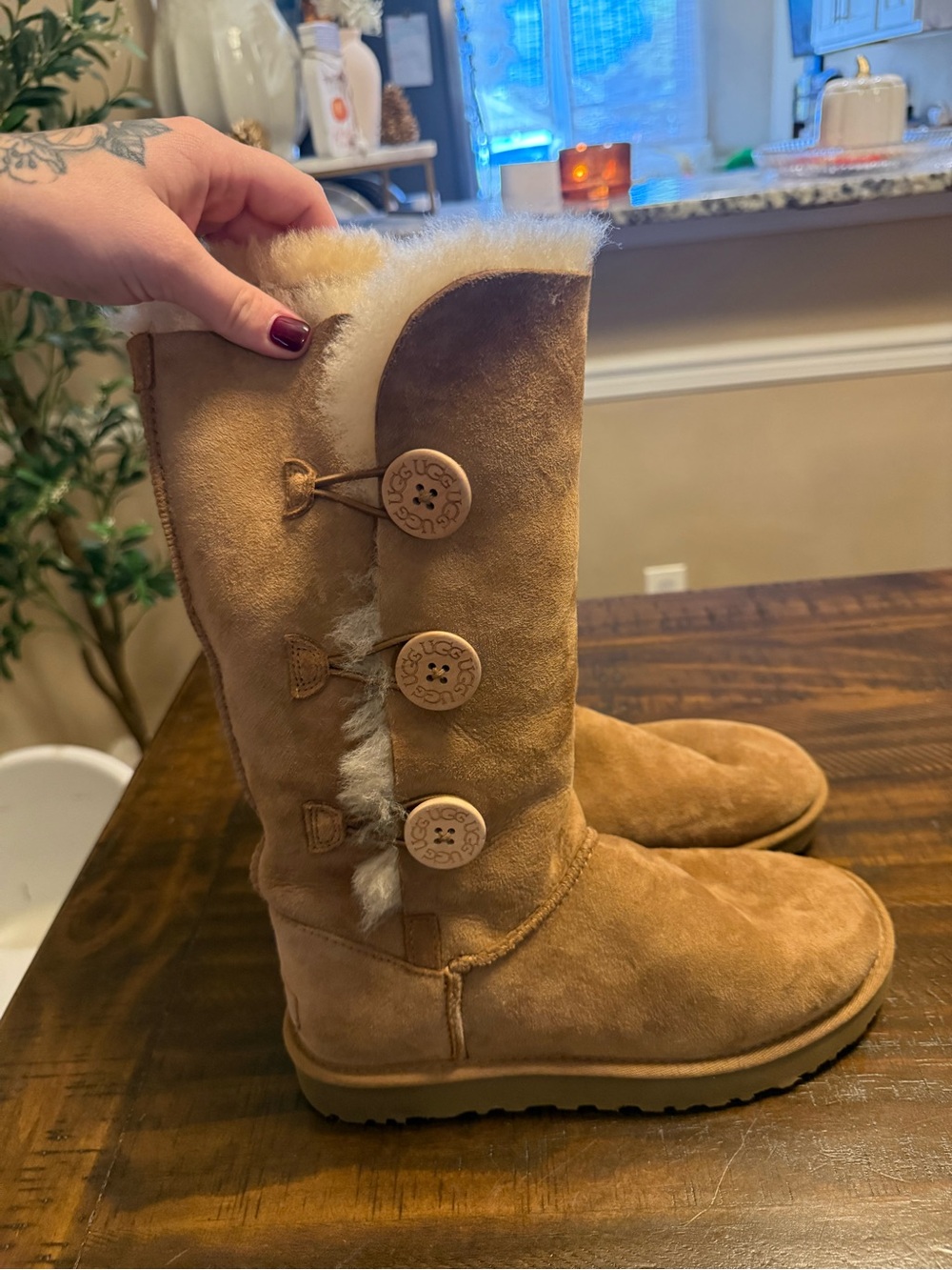 UGG Chestnut Button-Trim Shearling Mid-Calf Boots